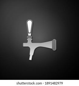 Silver Beer tap icon isolated on black background. Long shadow style. Vector.