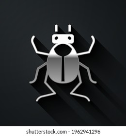 Silver Beetle bug icon isolated on black background. Long shadow style. Vector