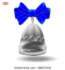 silver bell blue bow isolated on white background vector
