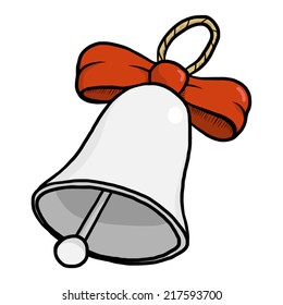 silver bell with red ribbon / cartoon vector and illustration, hand drawn style, isolated on white background.