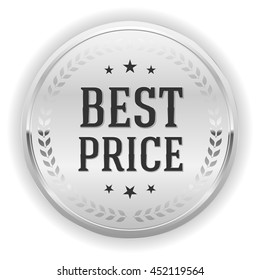 Silver best price button, badge on white background