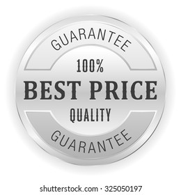Silver best price guarantee button on white background