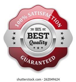 Silver best quality badge with red border on white background