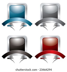 Silver beveled buttons with a banner scroll and copyspace
