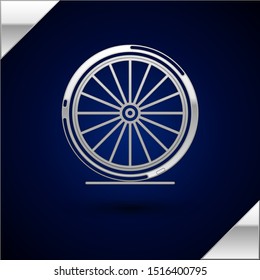 Silver Bicycle wheel icon isolated on dark blue background. Bike race. Extreme sport. Sport equipment.  Vector Illustration