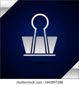 Silver Binder clip icon isolated on dark blue background. Paper clip.  Vector Illustration