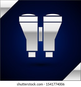 Silver Binoculars icon isolated on dark blue background. Find software sign. Spy equipment symbol.  Vector Illustration