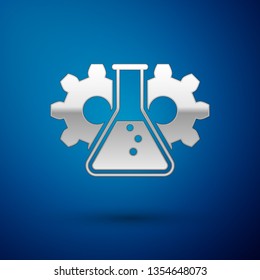 Silver Bioengineering icon isolated on blue background. Element of genetics and bioengineering icon. Biology, molecule, chemical icon. Vector Illustration