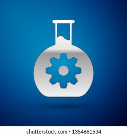 Silver Bioengineering icon isolated on blue background. Element of genetics and bioengineering icon. Biology, molecule, chemical icon. Vector Illustration