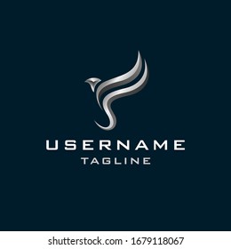 silver bird logo design inspiration . metal 3d bird logo design template . chome flying bird icon . luxury logo design