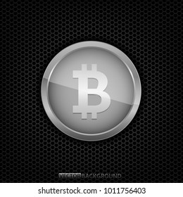 Silver Bitcoin coin. Crypto currency sign, Vector illustration