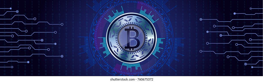 Silver Bitcoin concept on futuristic HUD background with numbers and lines. Vector. 