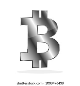 Silver Bitcoin icon. Vector illustration. Bitcoin as cryptocurrency symbol, isolated on white background