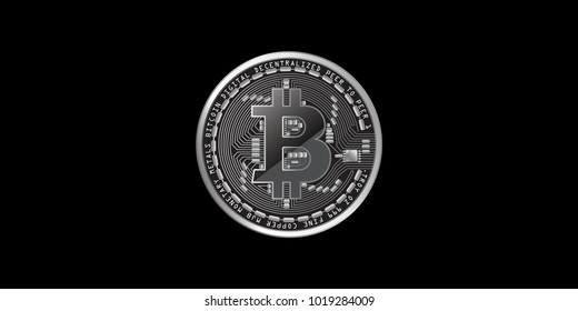 silver bitcoin on black background. Vector illustration.