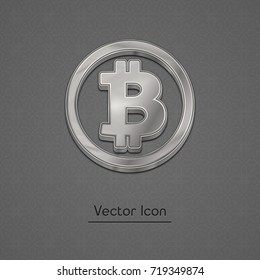 Silver bitcoin symbol isolated web vector icon. Bitcoin trendy 3d style vector icon. Raised symbol illustration. Silver bitcoin crypto currency sign.