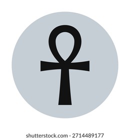 Icono de círculo cruzado de Ankh plateado y negro. Un jeroglífico originario del Antiguo Egipto que representa la vida, la inmortalidad y la reencarnación.