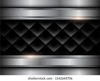 Silver black background, 3d design with square pattern.