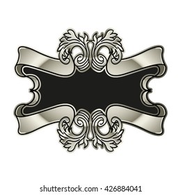 silver & black banner with floral design-vector illustration