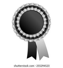 Silver and black blank award rosette with ribbon 