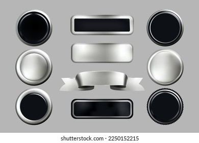 Silver and black circle seal premium stamp sticker, tag label, vector badge set.