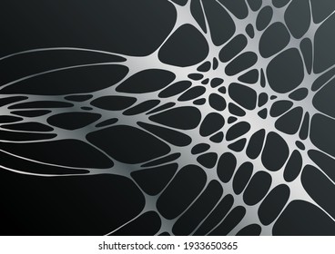 Silver black fluid structure artistic graphic design. Embossing effect. Liquid marble texture background with silver curves grid. Horizontal wallpaper. Fluid art, digital marbling. Waves texture.