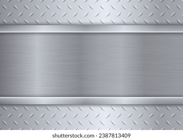 Silver black industrial background. Stainless steel texture metallic. Diamond pattern metal sheet. Vector illustration. Eps 10.