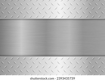 Silver black industrial background. Stainless steel texture metallic. Diamond pattern metal sheet. Vector illustration. Eps 10.