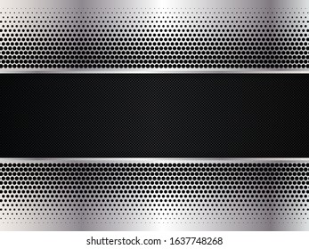Silver and black metal background. Abstract vector illustration