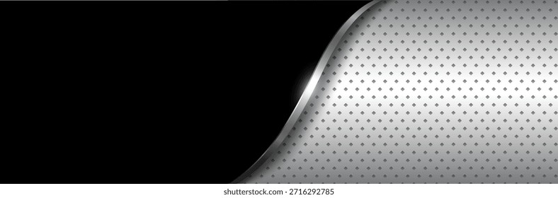 Silver black metallic banner with dots pattern 3d vector illustration.