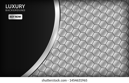 Silver and black metallic corporate background. Elegant luxury realistic metal template with modern hexagon geometric pattern.