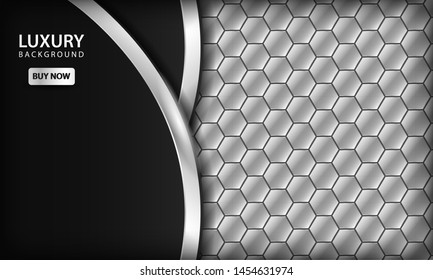 Silver and black metallic corporate background. Elegant luxury realistic metal template with modern hexagon geometric pattern.