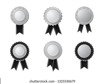 Silver and black ribbons award set vector.