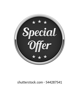 Silver black special offer round badge 