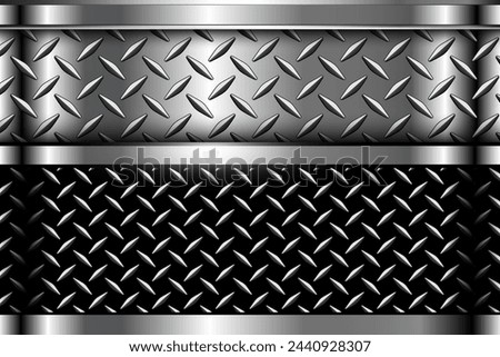 Silver black steel texture background, with diamond plate pattern texture 3D vector metal design.