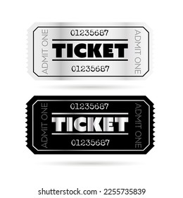 Silver black ticket set isolated on white background. Useful for any festival, party, cinema, event, entertainment show. Vector illustration