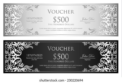 Silver and black voucher with victorian pattern