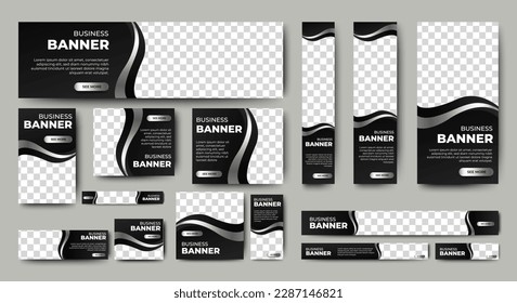 Silver and Black Web banners templates, standard sizes with space for photo, modern design