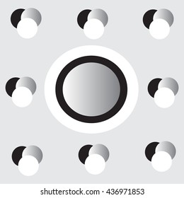 silver black white circles background vector illustration abstract image on light grey plate showing big button on center and surrounding with 3 little sizes that look glossy surface
