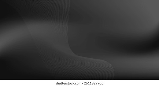 Silver  Black and white Original Background. Natural Smooth Surface Illustration. Grey Wavy Gradient Mesh. Blank Metallic Horizontal Lines Backdrop. Monochromatic Alluminium Wavy Gradient Mesh.