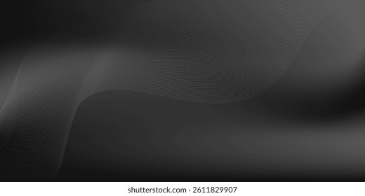 Silver  Black and white Original Background. Natural Smooth Surface Illustration. Grey Wavy Gradient Mesh. Blank Metallic Horizontal Lines Backdrop. Monochromatic Alluminium Wavy Gradient Mesh.