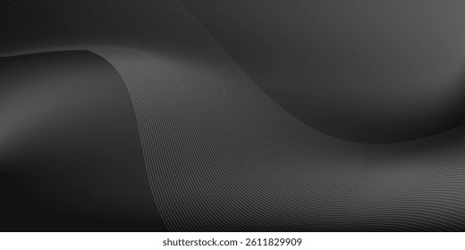 Silver  Black and white Original Background. Natural Smooth Surface Illustration. Grey Wavy Gradient Mesh. Blank Metallic Horizontal Lines Backdrop. Monochromatic Alluminium Wavy Gradient Mesh.