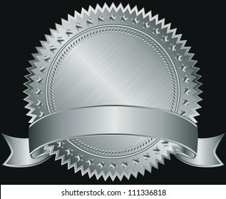 Silver blank label with silver ribbon, vector illustration
