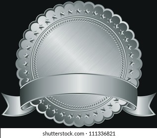 Silver blank label with silver ribbon, vector illustration