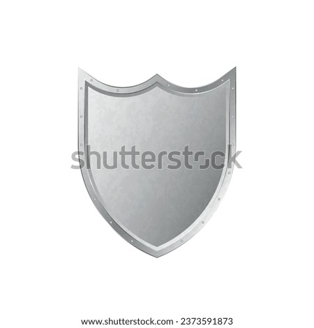 Silver blank shield icon. Metal glossy symbol of safety and reliability for vintage heraldry and vector logo