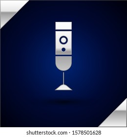 Silver Blender icon isolated on dark blue background. Kitchen electric stationary blender with bowl. Cooking smoothies, cocktail or juice.  Vector Illustration