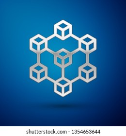 Silver Blockchain technology icon isolated on blue background. Cryptocurrency data sign. Abstract geometric block chain network technology business. Vector Illustration