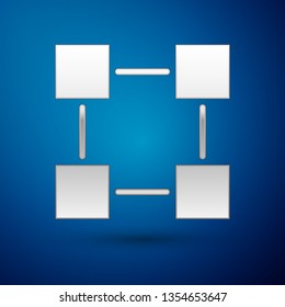 Silver Blockchain technology icon isolated on blue background. Cryptocurrency data sign. Abstract geometric block chain network technology business. Vector Illustration