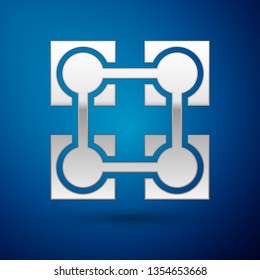 Silver Blockchain technology icon isolated on blue background. Cryptocurrency data sign. Abstract geometric block chain network technology business. Vector Illustration