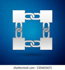 Silver Blockchain technology icon isolated on blue background. Cryptocurrency data sign. Abstract geometric block chain network technology business. Vector Illustration