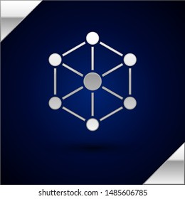 Silver Blockchain technology icon isolated on dark blue background. Cryptocurrency data. Abstract geometric block chain network technology business.  Vector Illustration